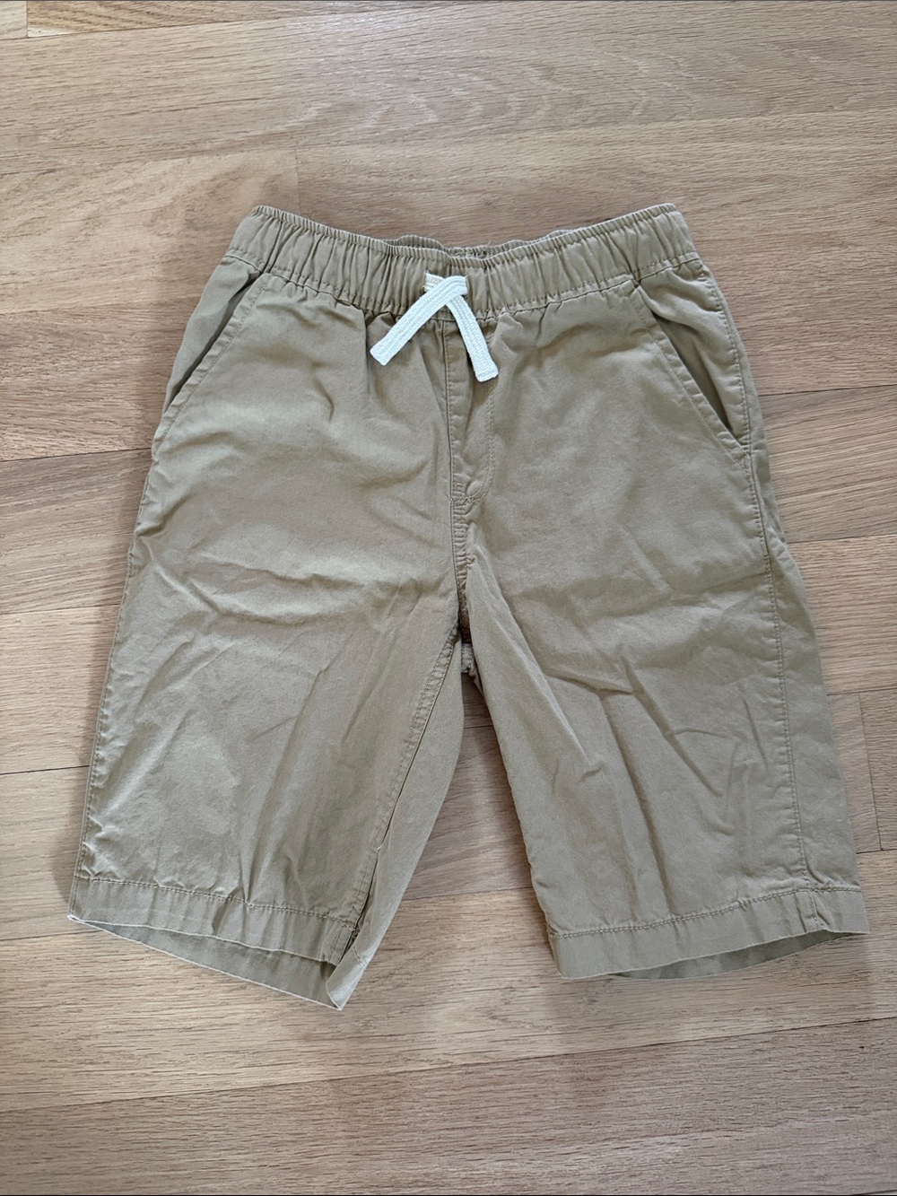 Place Beige Elastic Waist Shorts with White drawstring Sz 12 Boys